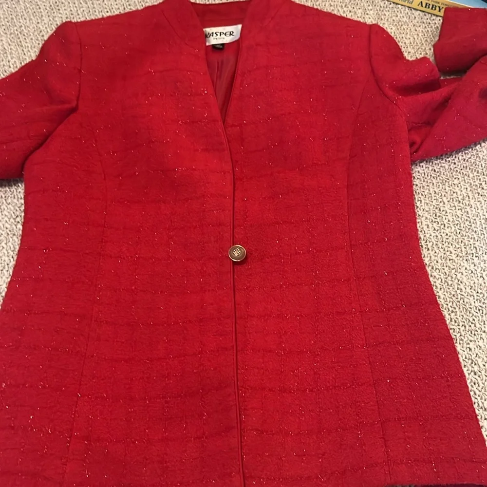 Kasper Women’s Petite Shimmer Red Skirt & Blazer Jacket Set Suit Sz 4P